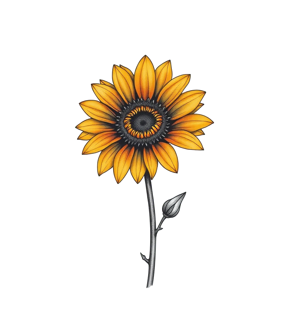 Small yellow and orange sunflower with stem