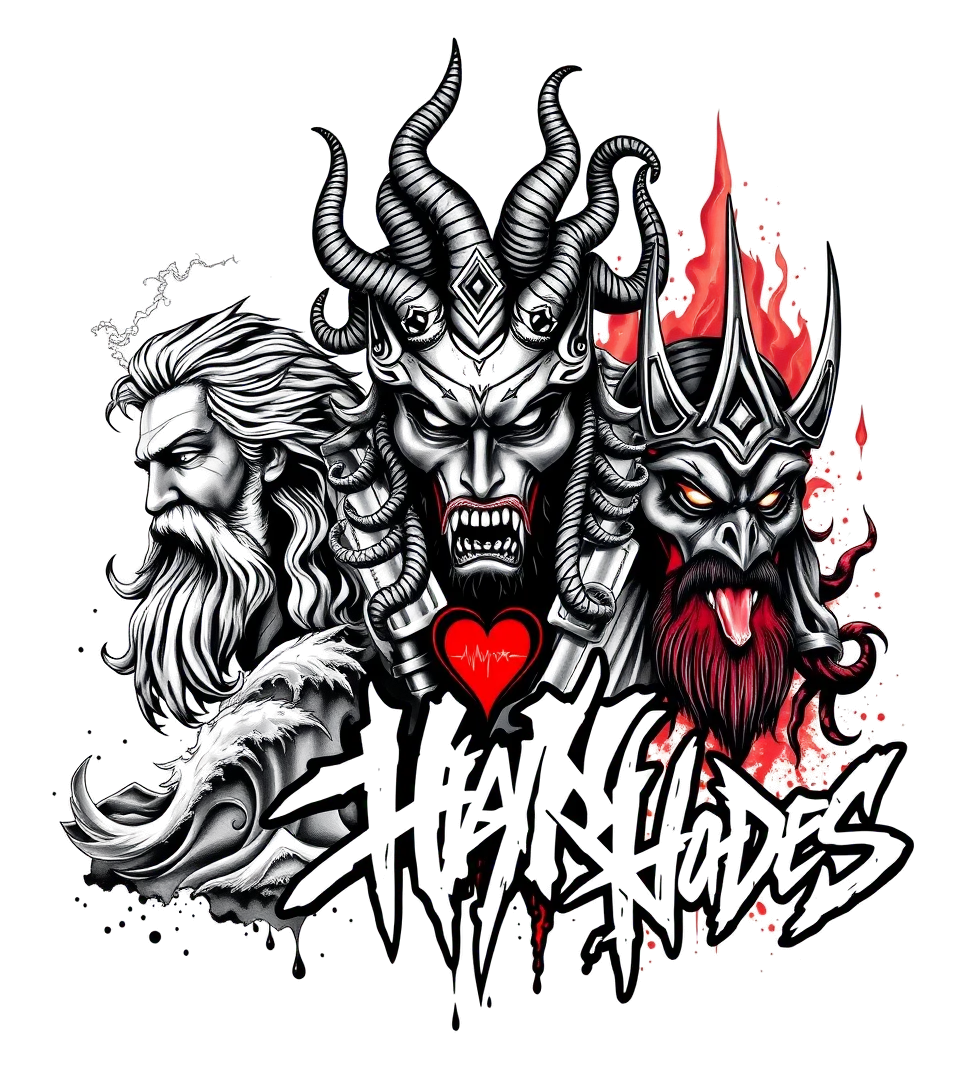 Zeus in lightning bolt sky. Poseidon In dark ocean waves. Medusa with king Cobra snakes as hair. Hades in red hellfire.
Full arm sleeve tattooin graffiti style tattoo, featuring bold and dynamic street art elements, spray-paint texture with exaggerated lines and expressive, chaotic brushstrokes, intricate lettering incorporated with graffiti tags, symbols like hearts, stars, and wings