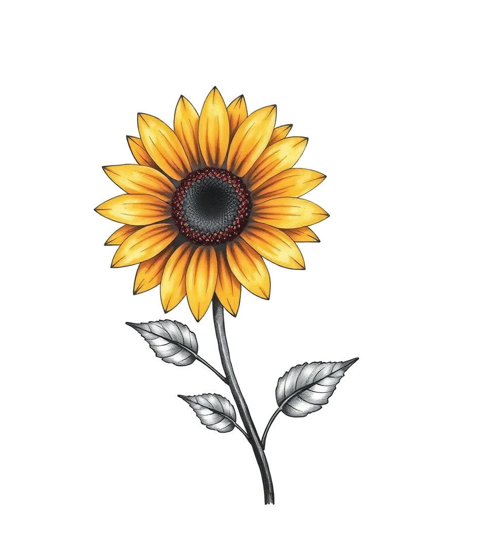 Small yellow and orange sunflower with stem