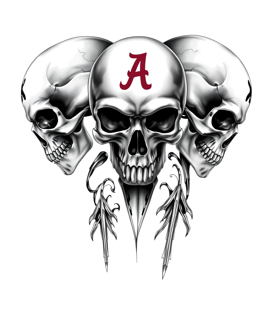 Sleeve Tattoo of skulls related to alabama footballhigly detailed tattoohigly detailed tattoohigly detailed tattoo