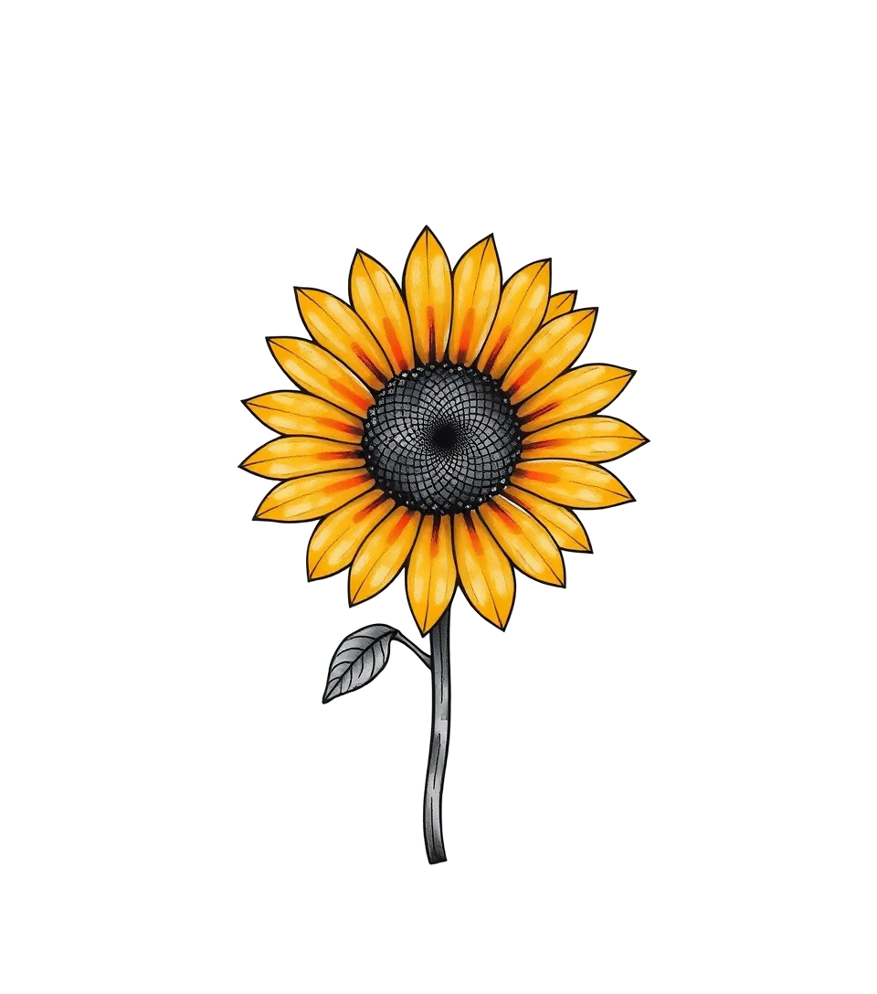 Small yellow and orange sunflower with stem